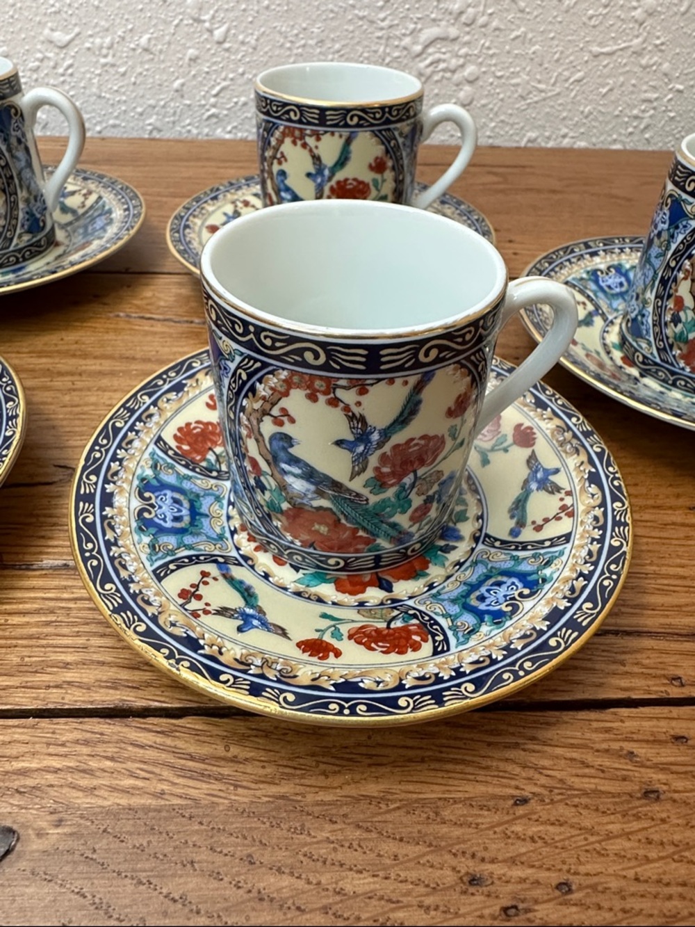 Albert Kessler & Co Porcelain Demitasse Cup & Saucer Set with Bird Motif - Qty 5